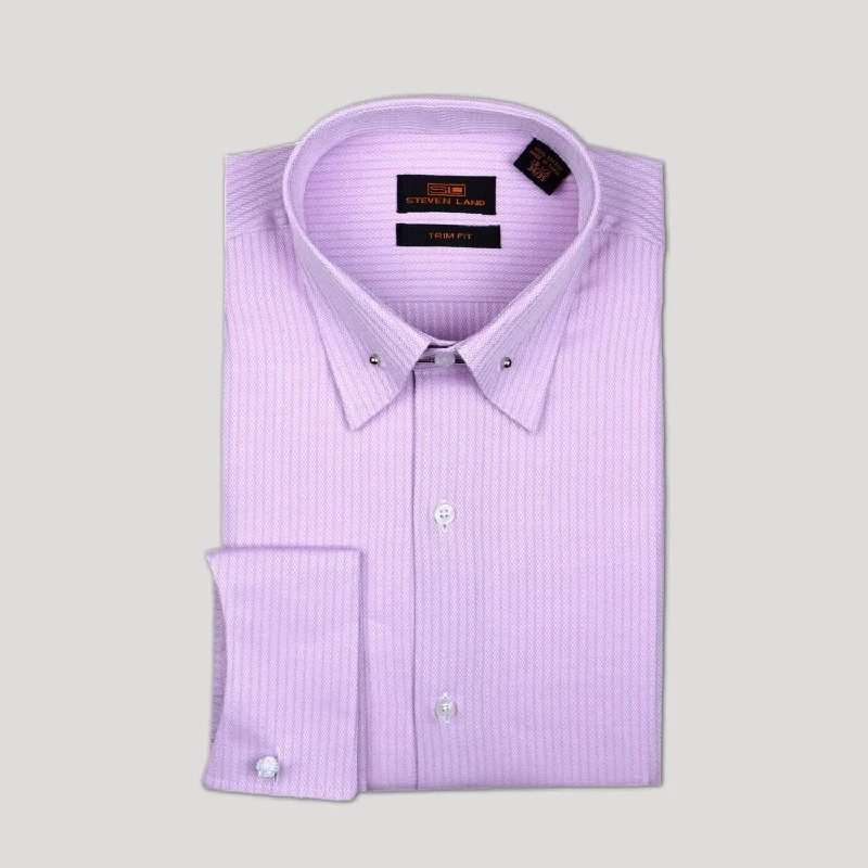 Men's Tailored Fit Linen Blend Dress Shirts in Beige for a Summer Wedding AttirePoint Collar with Bar French Cuff Shirt for Men | Lavender Men's Tailored Fit Linen Blend Dress Shirts in Beige for a Summer Wedding AttirePoint Collar with Bar French Cuff Shirt for Men | Lavender