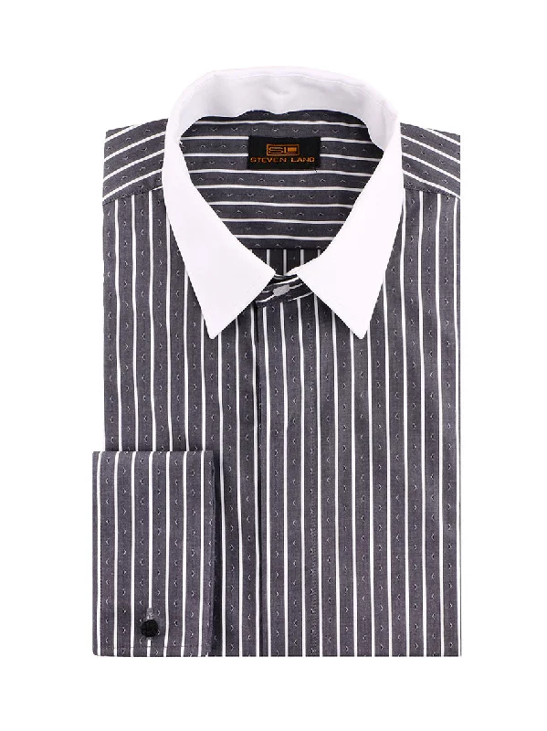 Slim Fit Men's Egyptian Cotton Dress Shirts in Crisp White for a Classic Business LookSteven Land | 3 In 1 Dress Shirt | Interchangeable Collars | Color Black Slim Fit Men's Egyptian Cotton Dress Shirts in Crisp White for a Classic Business LookSteven Land | 3 In 1 Dress Shirt | Interchangeable Collars | Color Black