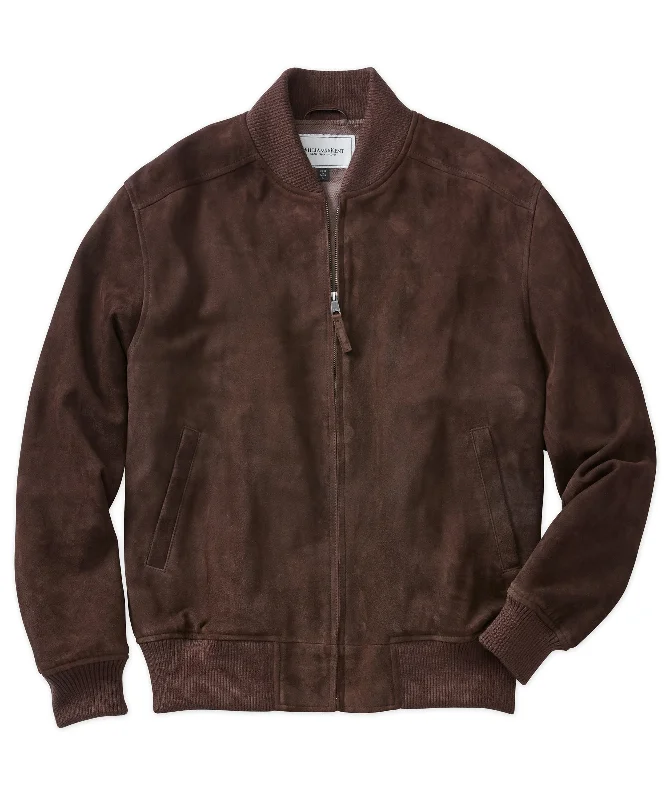 Slim - fit leather men jackets with a distressed finish for a rugged lookGoat Suede Bomber Jacket Slim - fit leather men jackets with a distressed finish for a rugged lookGoat Suede Bomber Jacket