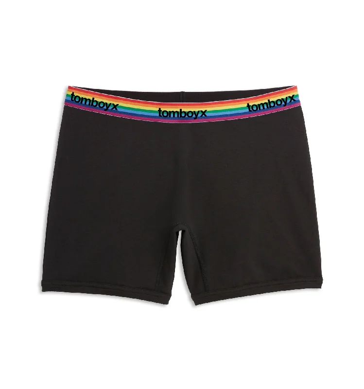 Men's stretchy elastane boxer briefs for flexibility6" No Fly Boxer Briefs - Black Rainbow Logo Men's stretchy elastane boxer briefs for flexibility6" No Fly Boxer Briefs - Black Rainbow Logo