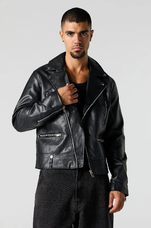 Tailored men jackets to pair with formal trousers for business meetingsFaux Leather Biker Jacket Tailored men jackets to pair with formal trousers for business meetingsFaux Leather Biker Jacket