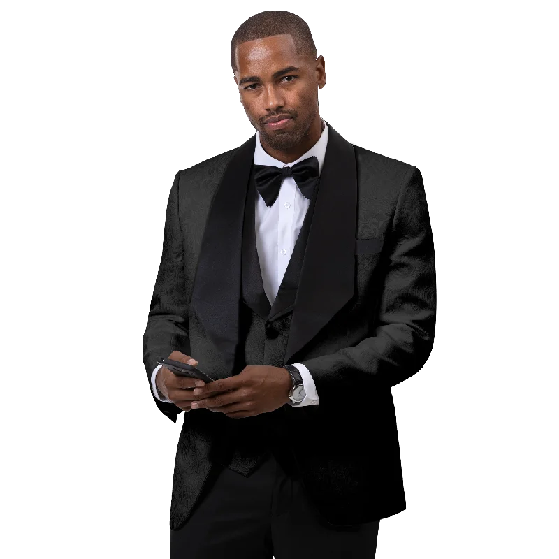 Men's Metallic - Trimmed Blazer in Silver for a Glamorous and Eye - Catching Party AttireBlack Tone on Tone Design Fashion Blazer & Vest-Soprano J64 Men's Metallic - Trimmed Blazer in Silver for a Glamorous and Eye - Catching Party AttireBlack Tone on Tone Design Fashion Blazer & Vest-Soprano J64