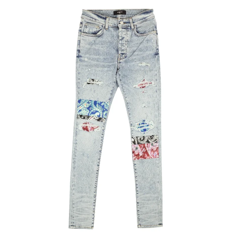 Men's Jeans with a Hidden Coin Pocket for Added ConvenienceBlue Pajama Art Patch Skinny Jeans Men's Jeans with a Hidden Coin Pocket for Added ConvenienceBlue Pajama Art Patch Skinny Jeans