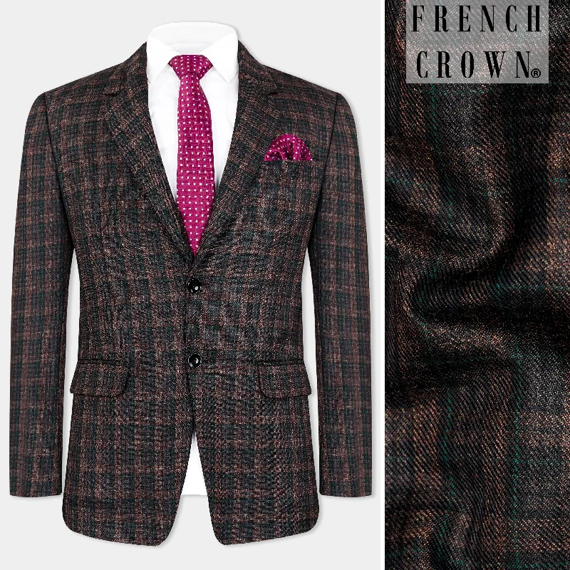 Men's Pin - Striped Wool - Blend Blazer in Navy and White for a Traditional Business AttireBole Brown with Ebony Clay Black Plaid Wool Rich Blazer Men's Pin - Striped Wool - Blend Blazer in Navy and White for a Traditional Business AttireBole Brown with Ebony Clay Black Plaid Wool Rich Blazer