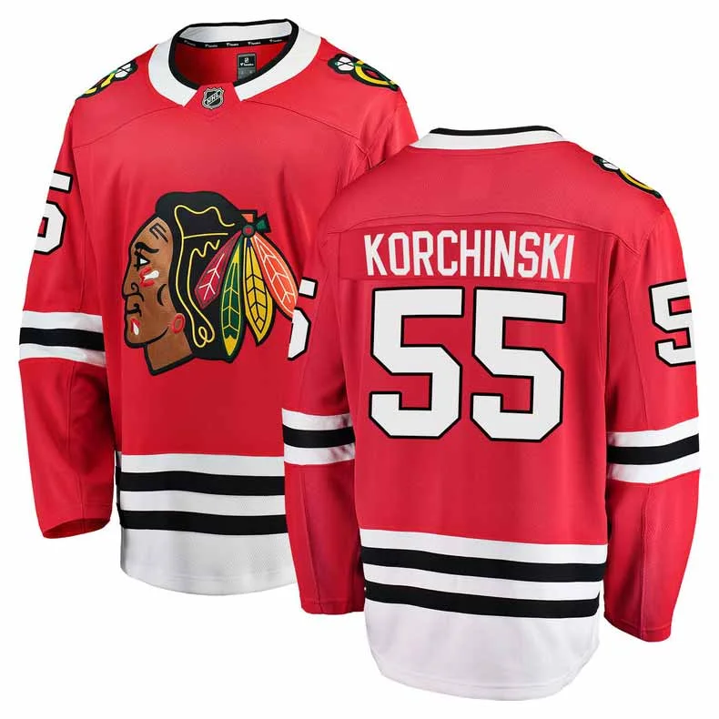Men's Authentic Soccer Jerseys of National Teams for International Football EventsChicago Blackhawks Kevin Korchinski Home Breakaway Jersey w/ Authentic Lettering Men's Authentic Soccer Jerseys of National Teams for International Football EventsChicago Blackhawks Kevin Korchinski Home Breakaway Jersey w/ Authentic Lettering
