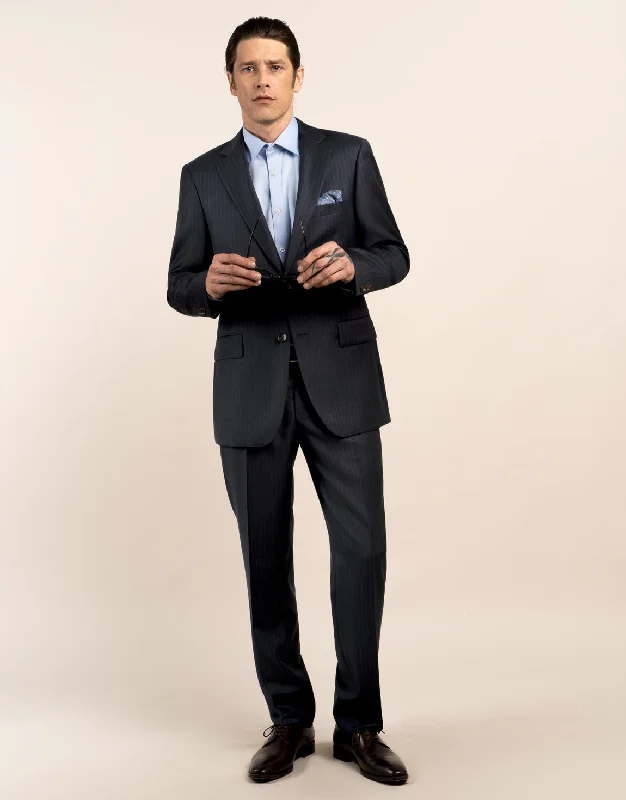 Men's Slim Fit Plaid Blazer in Red and Black for a Festive and Fashionable Holiday LookCooper Navy Stripe Suit Men's Slim Fit Plaid Blazer in Red and Black for a Festive and Fashionable Holiday LookCooper Navy Stripe Suit