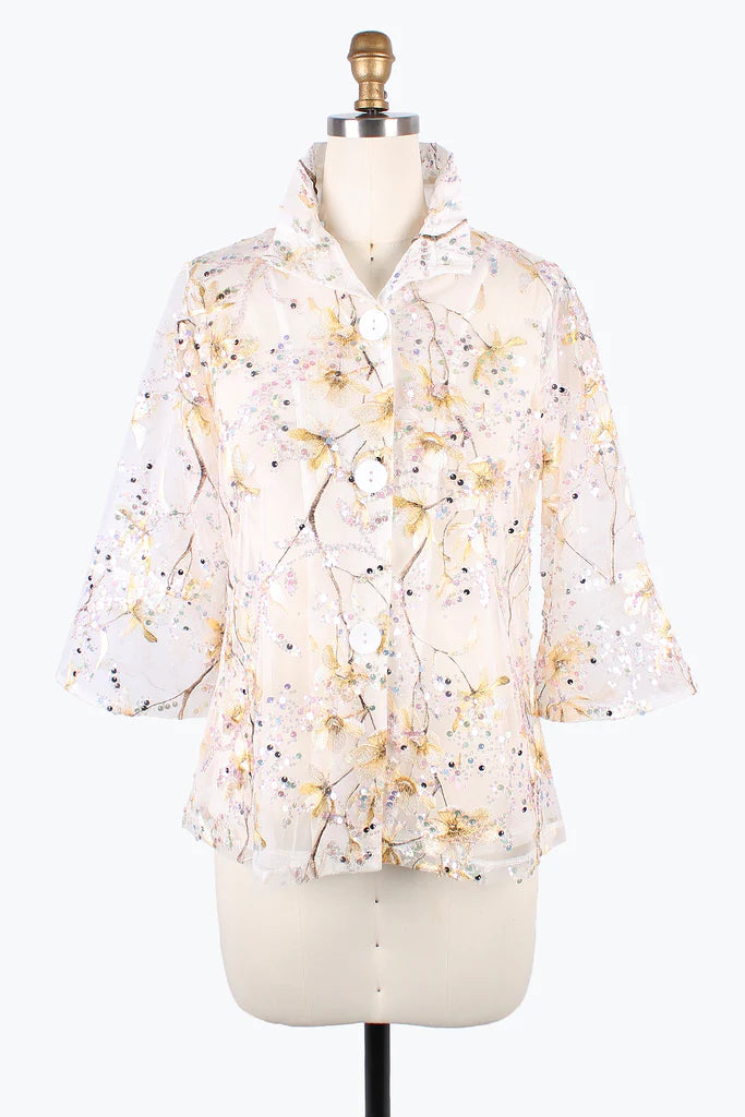 Down - filled men jackets in bright colors for winter fashionDamee Floral Embroidery Peplum Mesh jacket 2396-Gld Down - filled men jackets in bright colors for winter fashionDamee Floral Embroidery Peplum Mesh jacket 2396-Gld