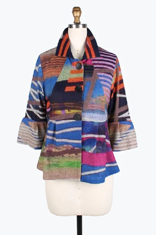 Bomber men jackets with ribbed cuffs for a classic 80s styleDamee Multi-Stripe Peplum Jacket 4836-MLT Bomber men jackets with ribbed cuffs for a classic 80s styleDamee Multi-Stripe Peplum Jacket 4836-MLT