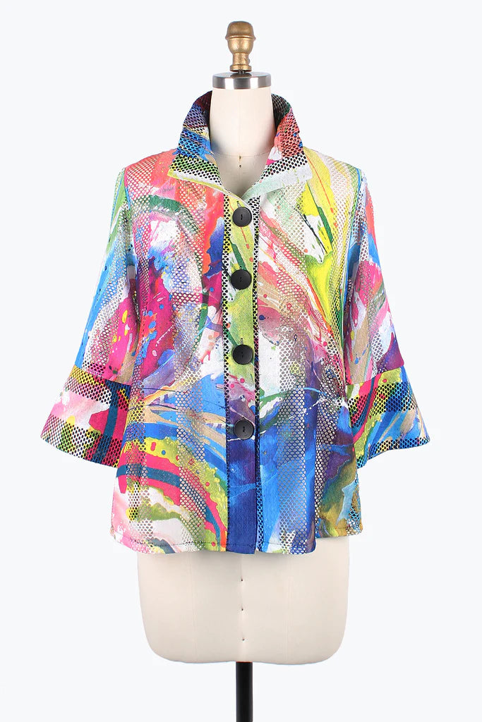 Hooded men jackets with a detachable faux - fur trim for added warmthDamee Watercolor Lace Net Jacket 2401-MLT Hooded men jackets with a detachable faux - fur trim for added warmthDamee Watercolor Lace Net Jacket 2401-MLT
