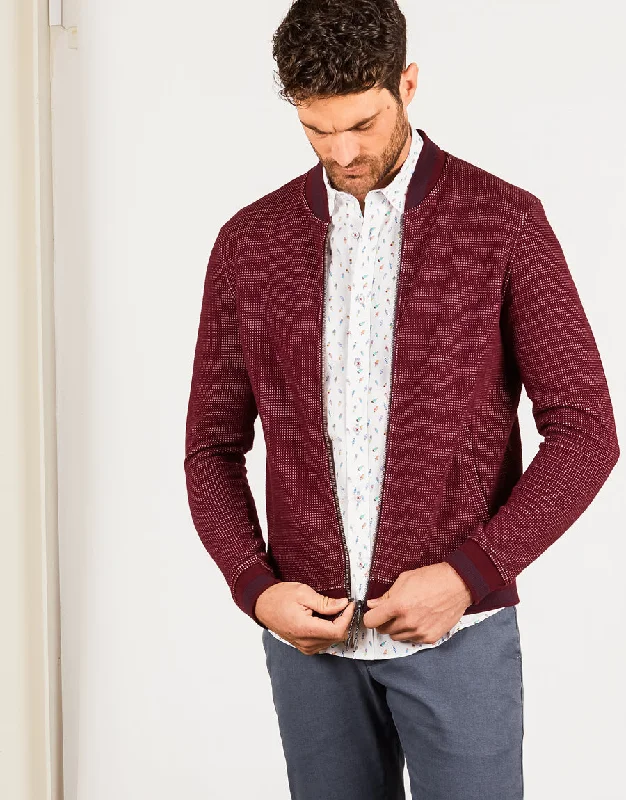 Tall Men's White Linen Blazer with Gold Buttons for a Beach - Ready and Elegant LookDomino Burgundy Knit Bomber Tall Men's White Linen Blazer with Gold Buttons for a Beach - Ready and Elegant LookDomino Burgundy Knit Bomber