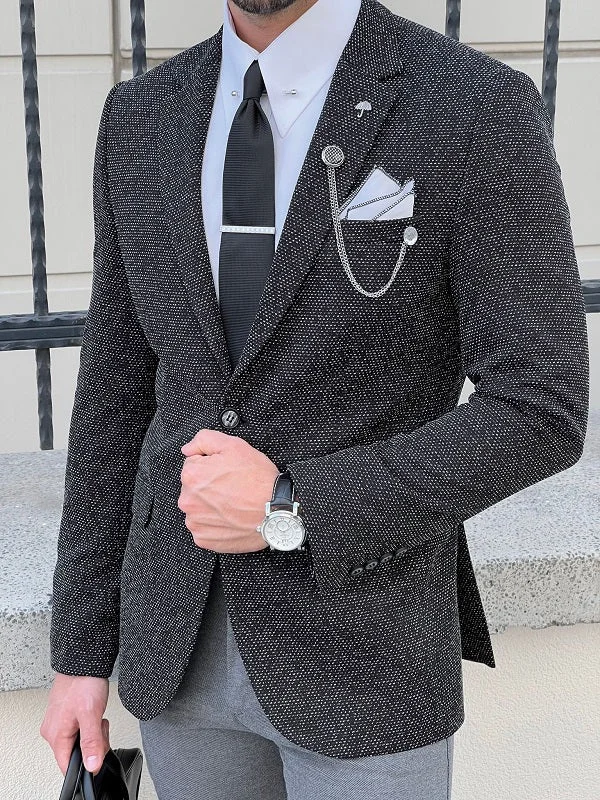Men's Stretch - Fabric Blazer in Black for a Comfortable and Flexible Everyday WearEdmond Black Slim Fit Notch Lapel Blazer Men's Stretch - Fabric Blazer in Black for a Comfortable and Flexible Everyday WearEdmond Black Slim Fit Notch Lapel Blazer