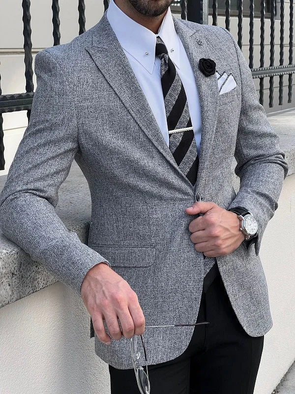 Men's Double - Breasted Velvet Blazer in Burgundy for a Sophisticated Evening OutfitEdmond Gray Slim Fit Peak Lapel Blazer Men's Double - Breasted Velvet Blazer in Burgundy for a Sophisticated Evening OutfitEdmond Gray Slim Fit Peak Lapel Blazer