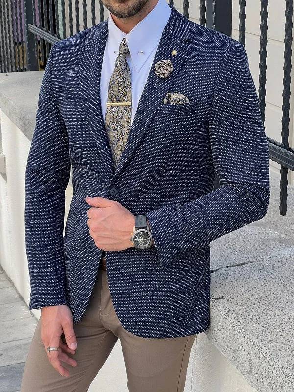 Men's Slim Fit Plaid Blazer in Red and Black for a Festive and Fashionable Holiday LookEdmond Indigo Blue Slim Fit Notch Lapel Blazer Men's Slim Fit Plaid Blazer in Red and Black for a Festive and Fashionable Holiday LookEdmond Indigo Blue Slim Fit Notch Lapel Blazer