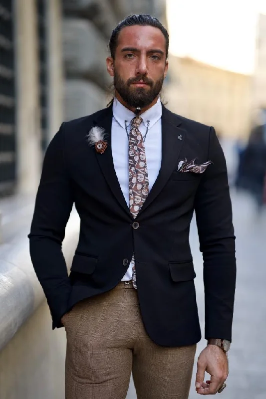 Men's Military - Inspired Khaki Blazer with Epaulettes for a Dapper and Stylish OutfitFabio Black Slim Fit Blazer Men's Military - Inspired Khaki Blazer with Epaulettes for a Dapper and Stylish OutfitFabio Black Slim Fit Blazer