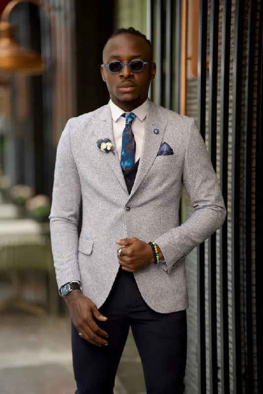 Plus Size Men's Charcoal Grey Linen Blazer with Notch Lapel for a Summer - Ready StyleFabio Gray Slim Fit Cotton Blazer Plus Size Men's Charcoal Grey Linen Blazer with Notch Lapel for a Summer - Ready StyleFabio Gray Slim Fit Cotton Blazer