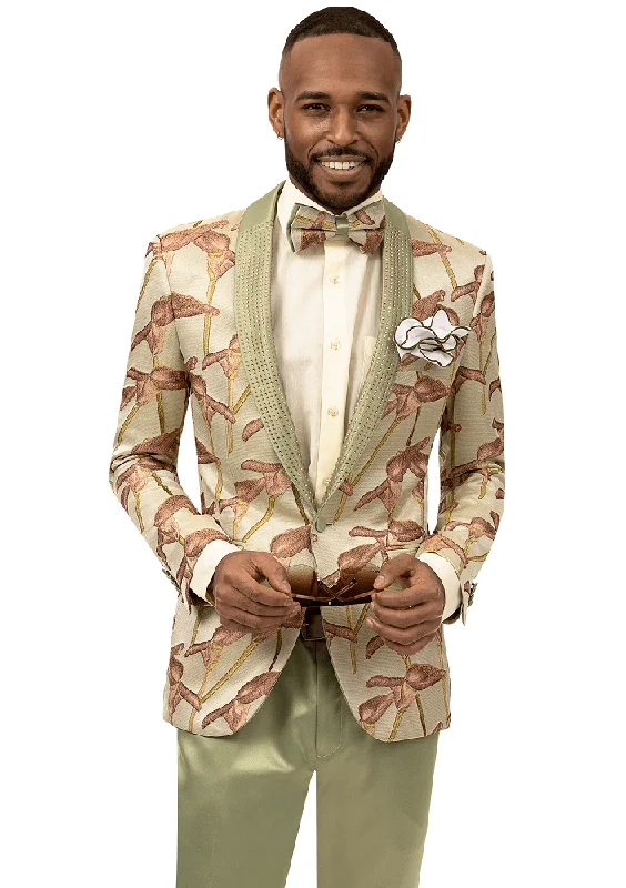 Plus Size Men's Floral Print Blazer in Pink and Purple for a Bold and Fashion - Forward StatementFern Green Floral Print Fashion Blazer-Soprano J126