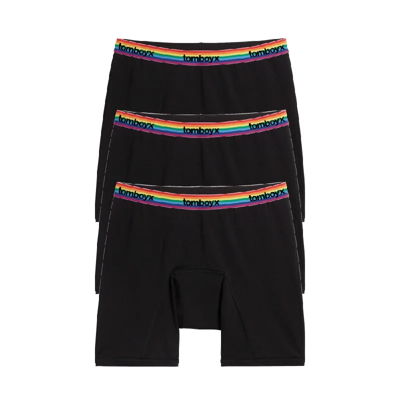 Men's boxer briefs with a comfortable crotch gussetFirst Line Period 9" Boxer Briefs 3-Pack - Black Rainbow Logo Men's boxer briefs with a comfortable crotch gussetFirst Line Period 9" Boxer Briefs 3-Pack - Black Rainbow Logo
