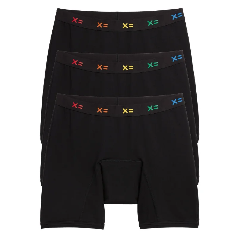 Men's boxer briefs with a moisture - control featureFirst Line Period 9" Boxer Briefs 3-Pack - Black X= Rainbow Men's boxer briefs with a moisture - control featureFirst Line Period 9" Boxer Briefs 3-Pack - Black X= Rainbow