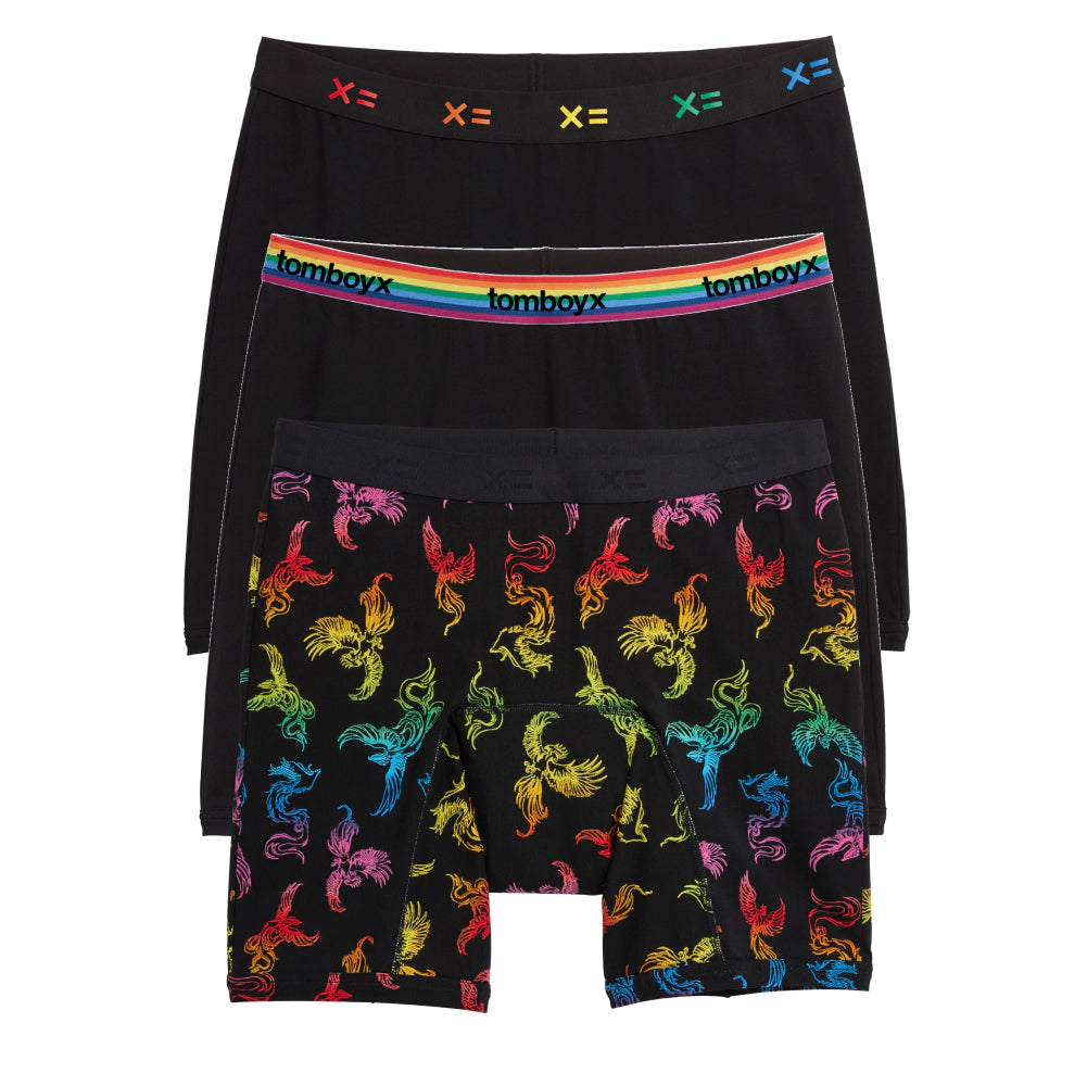 Men's cotton - blend boxer briefs with a soft touchFirst Line Period 9" Boxer Briefs 3-Pack - Rainbow Phoenix Men's cotton - blend boxer briefs with a soft touchFirst Line Period 9" Boxer Briefs 3-Pack - Rainbow Phoenix