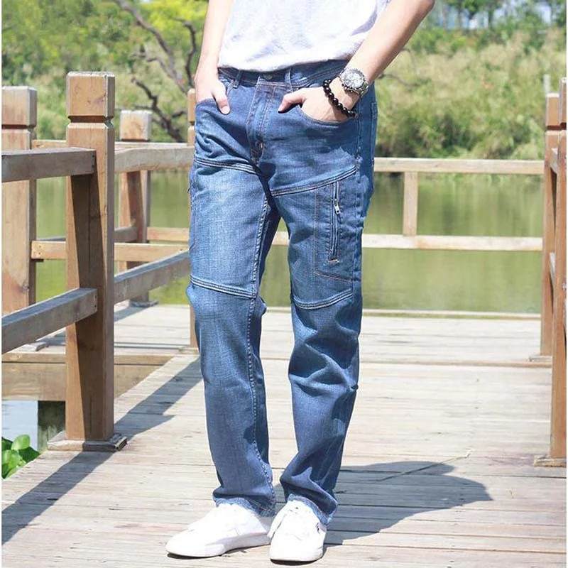 Men's Jeans with a Zip - Off Lower Leg for Convertible StyleMen's Casual Denim Solid Pattern Loose Fit Zipper Straight Pants Men's Jeans with a Zip - Off Lower Leg for Convertible StyleMen's Casual Denim Solid Pattern Loose Fit Zipper Straight Pants