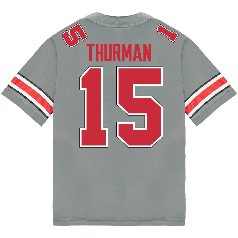 Men's Limited - Release American Football Jerseys of Rookie Stars for Early Adopters and FansOhio State Buckeyes Nike #15 Jelani Thurman Student Athlete Gray Football Jersey