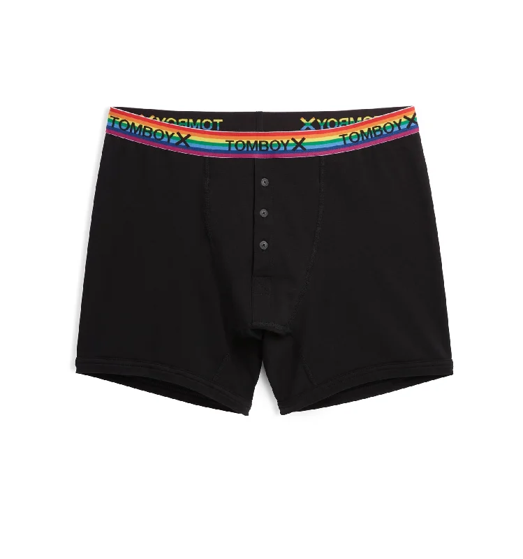 Men's boxer briefs with a mesh panel for breathability6" Fly Packing Boxer - Black Rainbow Men's boxer briefs with a mesh panel for breathability6" Fly Packing Boxer - Black Rainbow