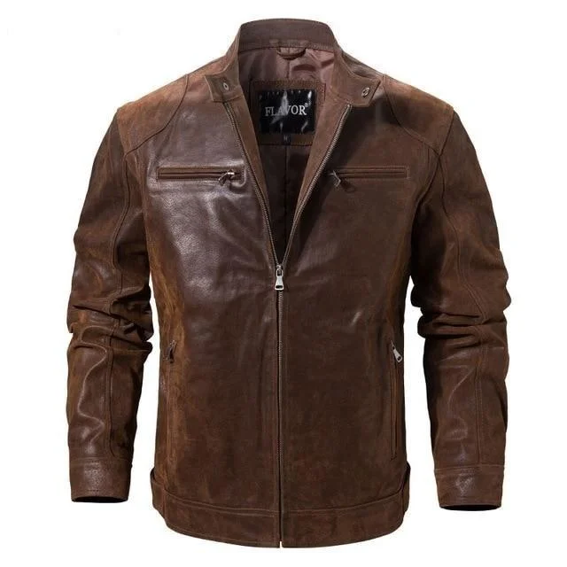 Men jackets with a built - in hood that can be stowed away when not in useRegular Men's Real Pigskin Leather Solid Zipper Motorcycle Jacket Men jackets with a built - in hood that can be stowed away when not in useRegular Men's Real Pigskin Leather Solid Zipper Motorcycle Jacket