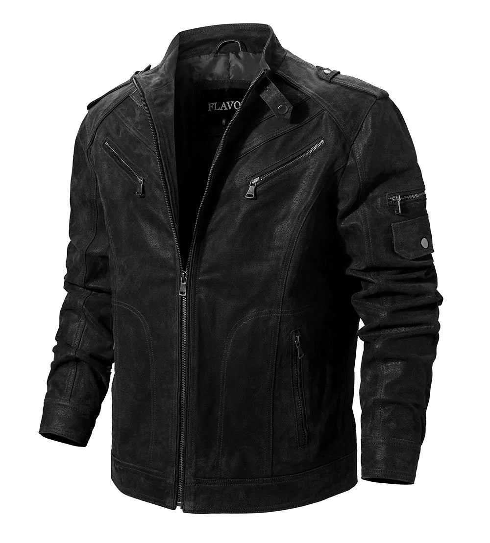 Plus - size men jackets with adjustable drawstrings for a comfortable fitRegular Men's Solid Genuine Pigskin Leather Zipper Motorcycle Jackets Plus - size men jackets with adjustable drawstrings for a comfortable fitRegular Men's Solid Genuine Pigskin Leather Zipper Motorcycle Jackets