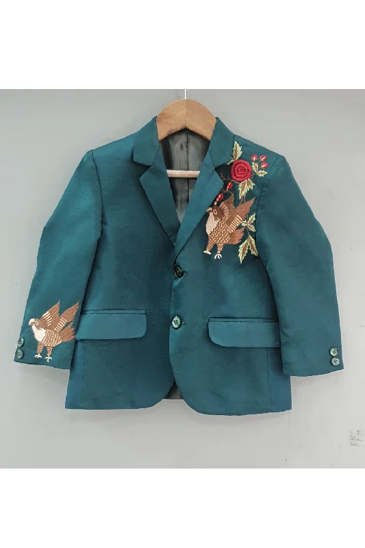 Tall Men's Black Leather Blazer with Zipper Details for a Modern and Edgy LookSea Green Eagle Embroidered Blazer Tall Men's Black Leather Blazer with Zipper Details for a Modern and Edgy LookSea Green Eagle Embroidered Blazer