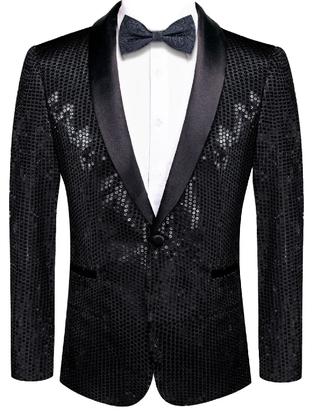 Plus Size Men's Floral Print Blazer in Pink and Purple for a Bold and Fashion - Forward StatementSequin Black Solid Jacket with Black Shawl Collar - XX-1081 Plus Size Men's Floral Print Blazer in Pink and Purple for a Bold and Fashion - Forward StatementSequin Black Solid Jacket with Black Shawl Collar - XX-1081