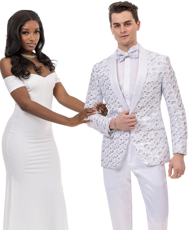 Men's Pin - Striped Wool - Blend Blazer in Navy and White for a Traditional Business AttireWhite Embroidery & Sequins Fashion Blazer J150