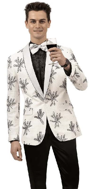 Tall Men's White Linen Blazer with Gold Buttons for a Beach - Ready and Elegant LookWhite Flower Pattern Fashion Blazer-Soprano J127 Tall Men's White Linen Blazer with Gold Buttons for a Beach - Ready and Elegant LookWhite Flower Pattern Fashion Blazer-Soprano J127