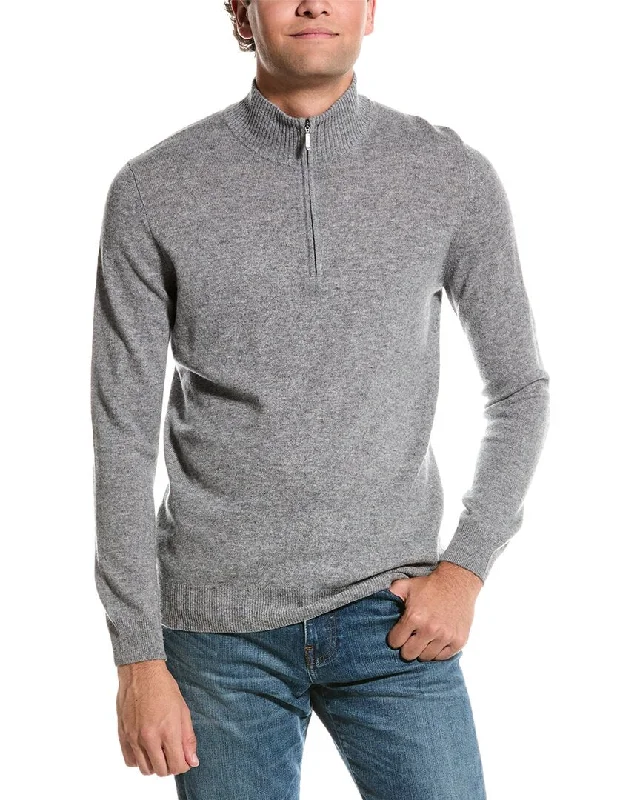 Men's Fuzzy Mohair - Blend Sweater in Light Pink for a Soft and Stylish LookForte Cashmere Mock Neck Cashmere 1/4-Zip Sweater