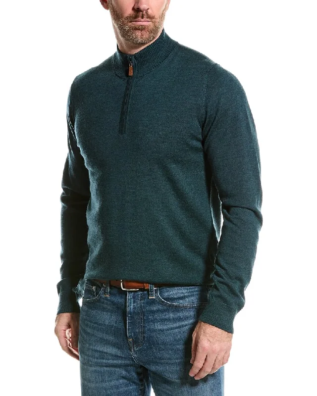 Regular Fit Men's Mock - Neck Sweater in Teal with a Side Slit for a Modern Office AttireMette Merino Wool Mock 1/4-Zip Sweater Regular Fit Men's Mock - Neck Sweater in Teal with a Side Slit for a Modern Office AttireMette Merino Wool Mock 1/4-Zip Sweater