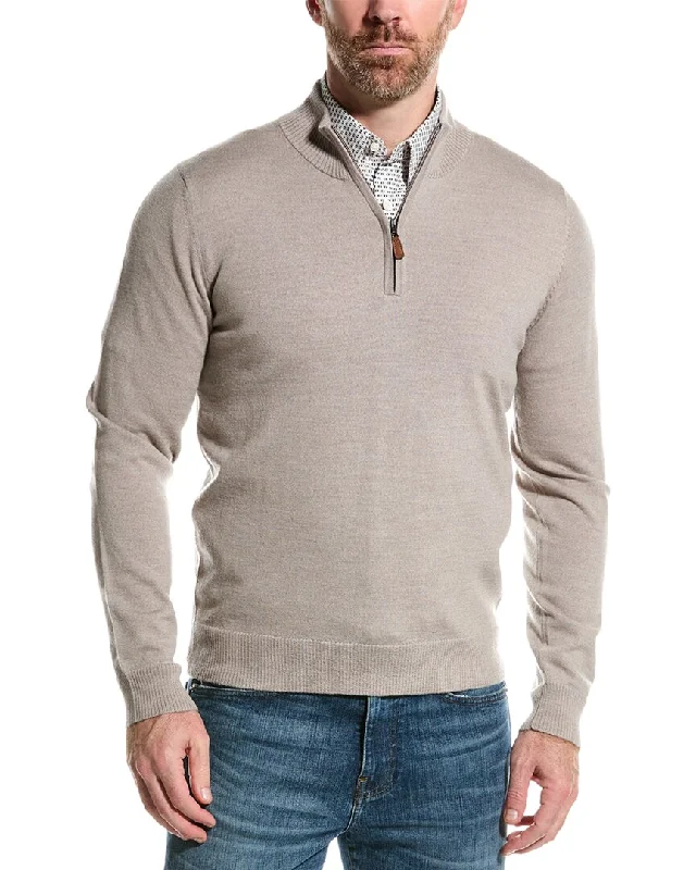 Men's Embroidered Floral Patterned Silk - Blend Sweater in Cream for a Spring - Inspired LookMette Merino Wool Mock 1/4-Zip Sweater Men's Embroidered Floral Patterned Silk - Blend Sweater in Cream for a Spring - Inspired LookMette Merino Wool Mock 1/4-Zip Sweater