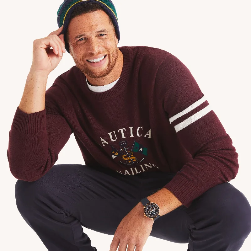 Men's Sequined Trimmed Sweater in Gold for a Glamorous New Year's PartyNautica Mens Big & Tall Embroidered Crewneck Sweater