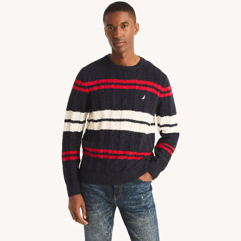 Regular Fit Men's Mock - Neck Sweater in Teal with a Side Slit for a Modern Office AttireNautica Mens Striped Cable-Knit Sweater Regular Fit Men's Mock - Neck Sweater in Teal with a Side Slit for a Modern Office AttireNautica Mens Striped Cable-Knit Sweater