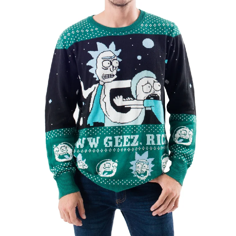 Men's Shearling - Lined Leather Sweater in Brown for a Rugged and Warm Winter EnsembleRick and Morty Aww Geez, Rick Ugly Christmas Sweater Men's Shearling - Lined Leather Sweater in Brown for a Rugged and Warm Winter EnsembleRick and Morty Aww Geez, Rick Ugly Christmas Sweater