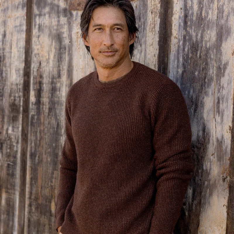 Men's Jacquard Patterned Wool - Acrylic Sweater in Purple for a Sophisticated Autumn OutfitWaffle Stitch Crew Sweater - Brown Men's Jacquard Patterned Wool - Acrylic Sweater in Purple for a Sophisticated Autumn OutfitWaffle Stitch Crew Sweater - Brown