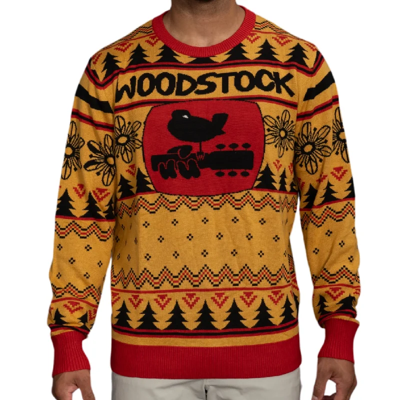 Men's Sequined Trimmed Sweater in Gold for a Glamorous New Year's PartyWoodstock Ugly Christmas Sweater Men's Sequined Trimmed Sweater in Gold for a Glamorous New Year's PartyWoodstock Ugly Christmas Sweater