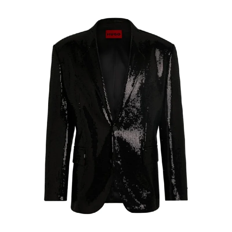 Men coats made from recycled materials for an eco - friendly choiceModern-fit jacket in sequinned stretch fabric Men coats made from recycled materials for an eco - friendly choiceModern-fit jacket in sequinned stretch fabric