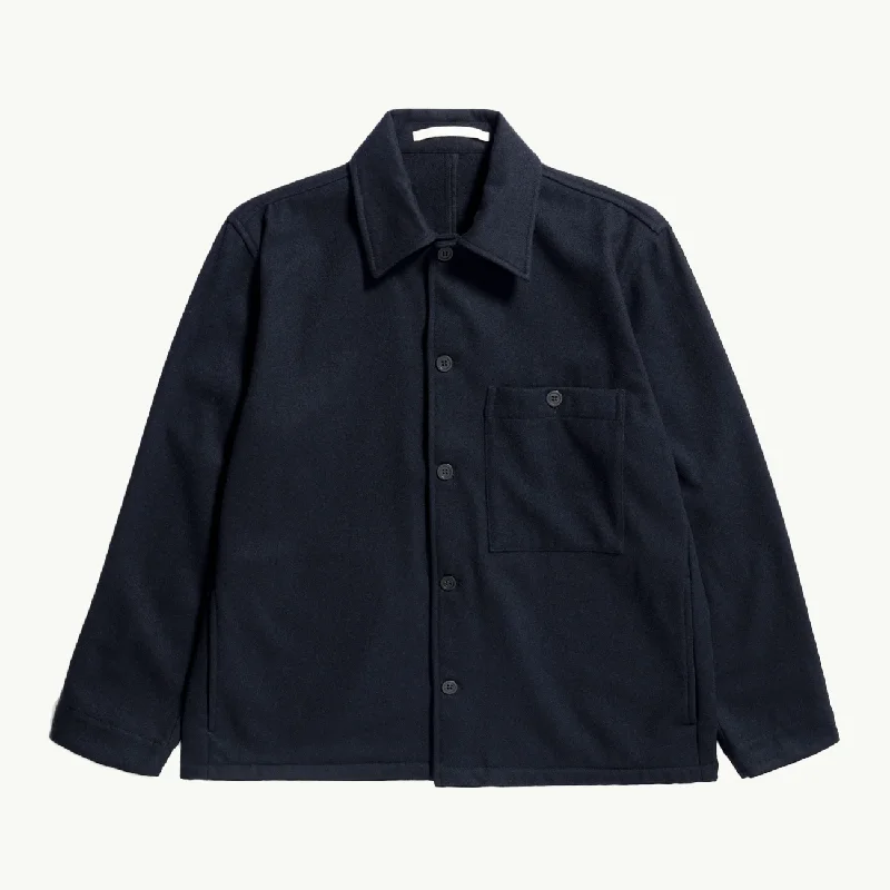 Men coats with a contrasting trim for a fashion - forward aestheticFolke Wool Overshirt - Dark Navy