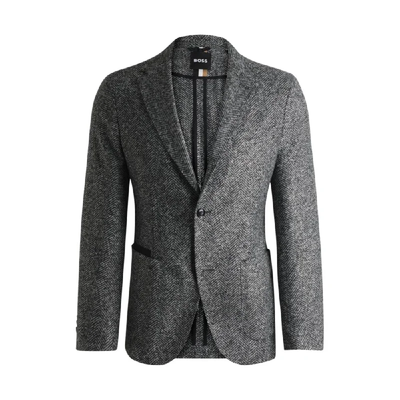 Men coats with a zip - out lining for easy cleaning and versatilityRegular-fit jacket in herringbone jersey Men coats with a zip - out lining for easy cleaning and versatilityRegular-fit jacket in herringbone jersey