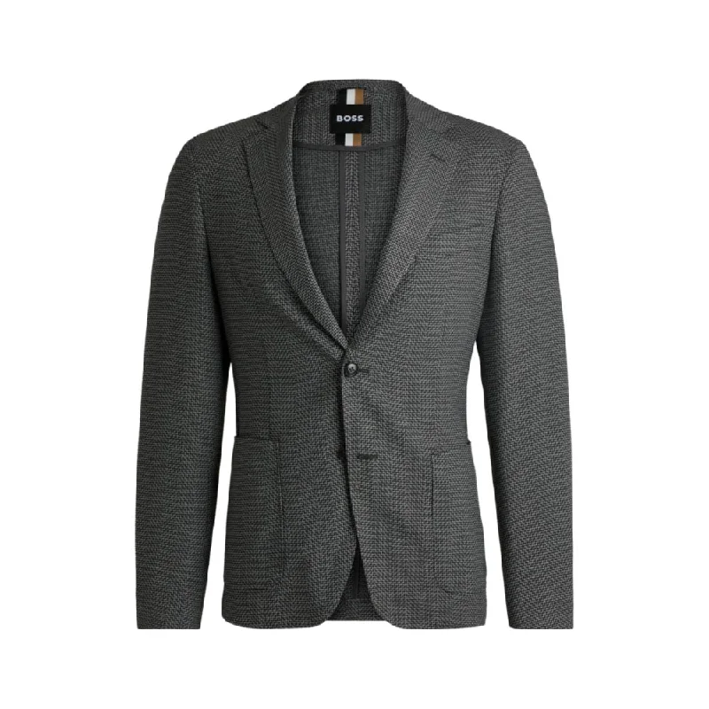 Waterproof men coats with taped seams for heavy rain and snow daysSlim-fit jacket in micro-patterned stretch cloth