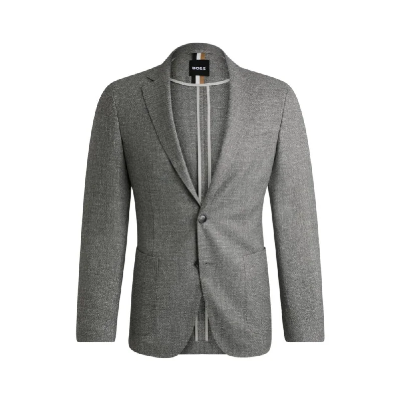 Men coats with a hooded design for added protection against the elementsSlim-fit jacket in patterned virgin wool and linen Men coats with a hooded design for added protection against the elementsSlim-fit jacket in patterned virgin wool and linen