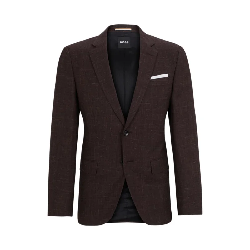 Men coats with a zip - out lining for easy cleaning and versatilitySlim-fit jacket in virgin wool and linen Men coats with a zip - out lining for easy cleaning and versatilitySlim-fit jacket in virgin wool and linen