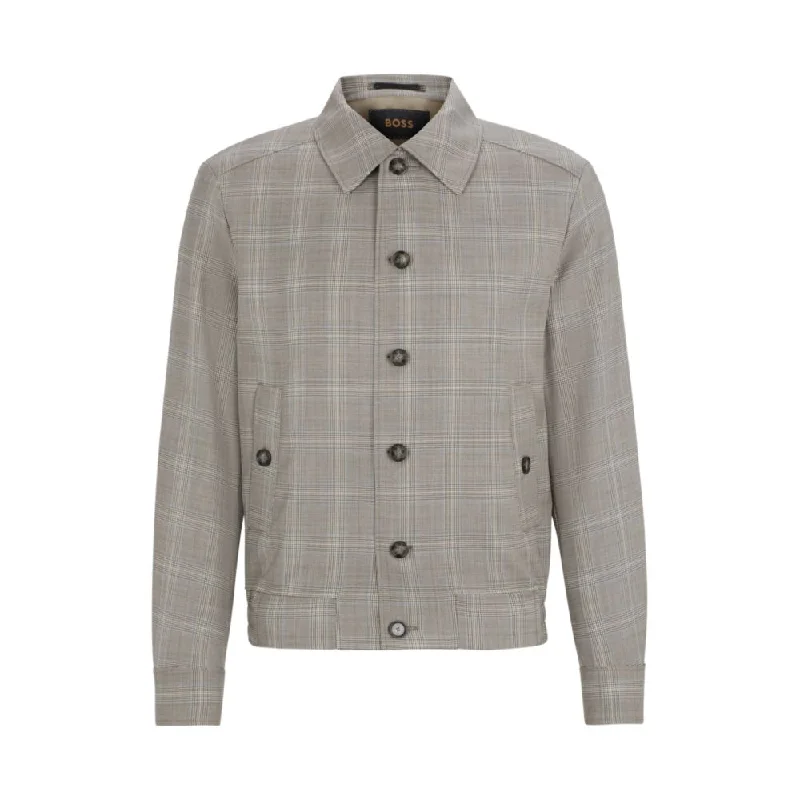 Men coats with a drawstring waist for a customizable fitSlim-fit jacket in water-repellent checked wool