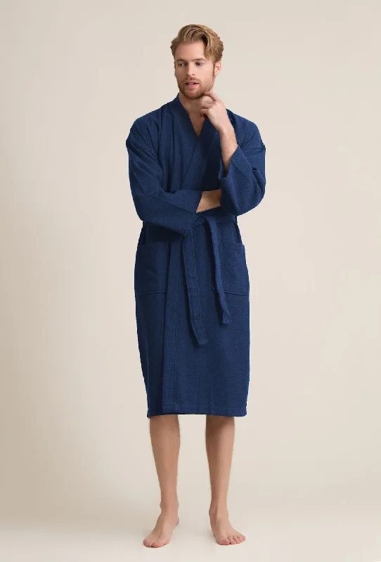 Men's robes with a concealed zipper100% Cotton Waffle Weave Navy Men's Spa Bathrobe Men's robes with a concealed zipper100% Cotton Waffle Weave Navy Men's Spa Bathrobe