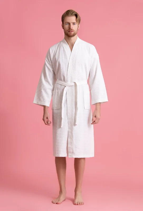 Men's robes with a decorative embroidery​100% Cotton Waffle Weave White Men's Spa Bathrobe