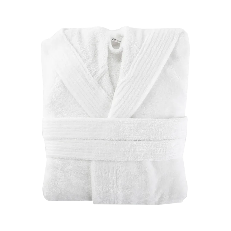 Men's satin robes with a smooth and shiny finish​Velour Hooded Bathrobe White